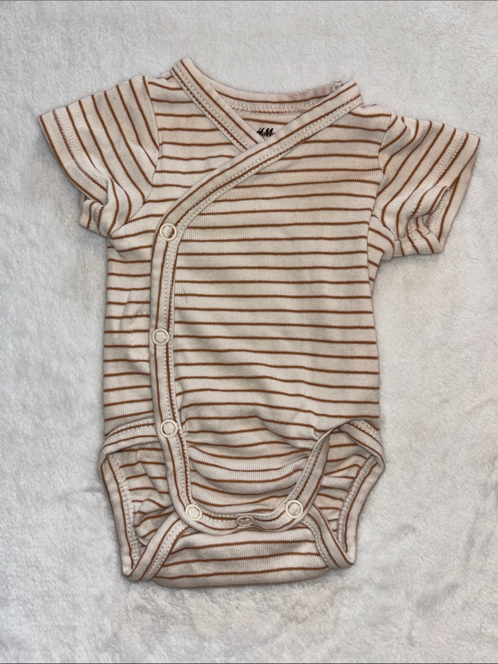 (3 for$10) H&M Cream and Brown Striped Wrap-Front Baby One-Piece